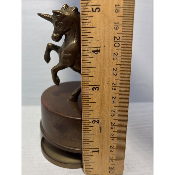 Vintage Brass Unicorn Figurine With Round Base 5" Tall Plays Beethoven Fur Elise - Picture 5 of 7